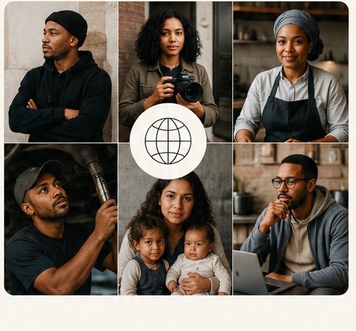 A collage of everyday builders, creators, workers, and families